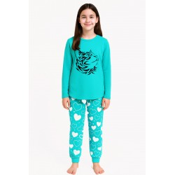 Kitten Long Pyjamas - Cyan