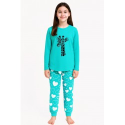 Giraffe Long Pyjamas - Cyan