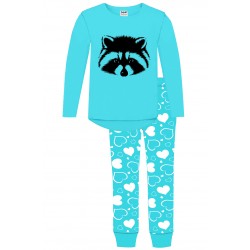 Raccoon Long Pyjamas - Cyan
