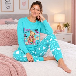 Teddy Long Pyjamas - Cyan