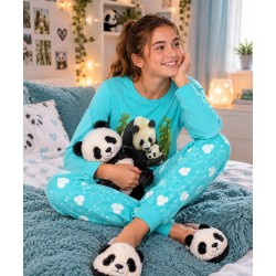 Panda Long Pyjamas - Cyan